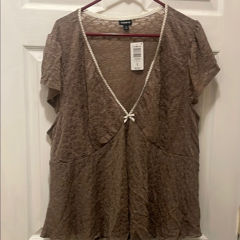 Torrid Brown Tie Front Cap Sleeve Blouse